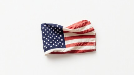 Poster - solitary folded american flag lies gracefully on pristine white background