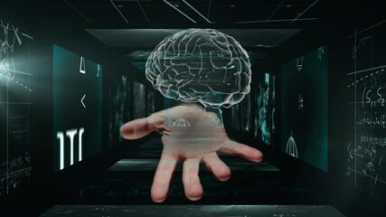 Poster - Reaching hand towards animated brain with digital data in school setting
