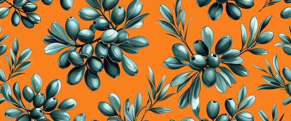 Aufkleber - olive pattern on orange plain background digital abstract art work illustration design
