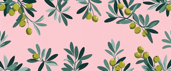 Aufkleber - olive pattern on pink plain background digital abstract art work illustration design