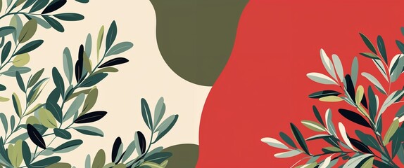 Aufkleber - olive pattern on red plain background digital abstract art work illustration design