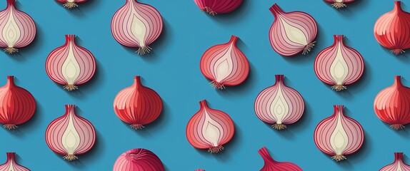 Aufkleber - onion pattern on cyan plain background digital abstract art work illustration design