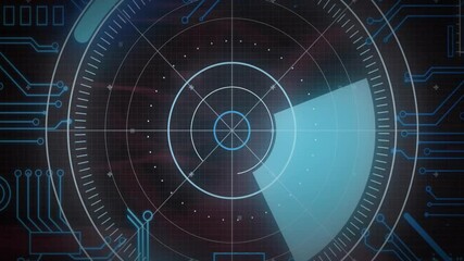 Poster - Animation of futuristic radar scanning over abstract red and black background