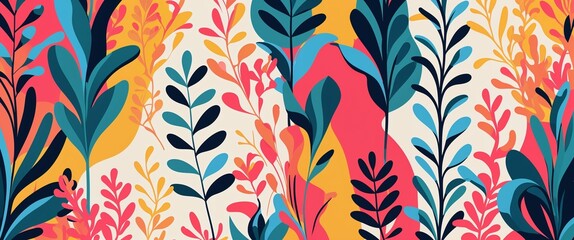 Aufkleber - seaweeds pattern on colorful plain background digital abstract art work illustration design