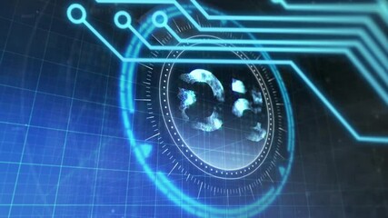 Poster - Animation of rotating globe with circuit patterns on futuristic digital interface