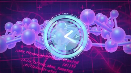Poster - Clock animation over molecular structure with mathematical equations in background