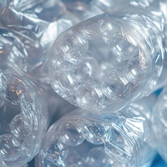 Poster - A cluster of clear plastic balls arranged neatly together on a white background for display