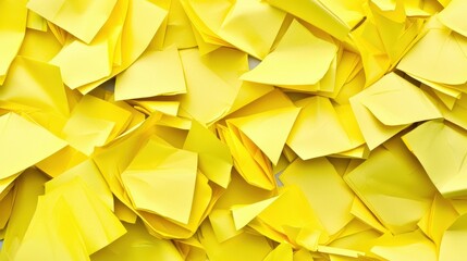 Poster - Bright bunch of yellow paper sheets stacked neatly on a wooden surface in a creative workspace