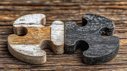 Poster - Two pieces of a colorful puzzle interlocked together symbolizing problem solving and unity