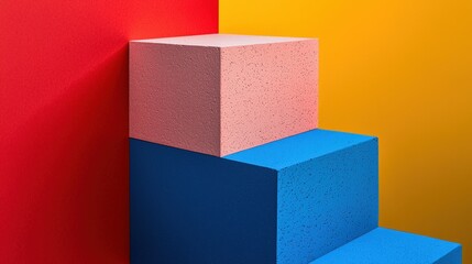 Poster - Bright and colorful wall featuring eye-catching red and blue blocks creating a bold artistic statement