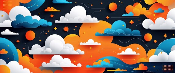 Aufkleber - cloud pattern on orange plain background digital abstract art work illustration design