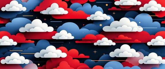 Aufkleber - cloud pattern on red plain background digital abstract art work illustration design