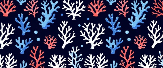 Aufkleber - coral reefs pattern on blue plain background digital abstract art work illustration design