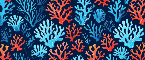 Aufkleber - coral reefs pattern on cyan plain background digital abstract art work illustration design