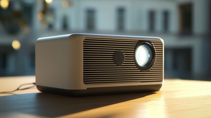 Poster - portable projector with streaming capabilities, designed for mobile use and easy setup.