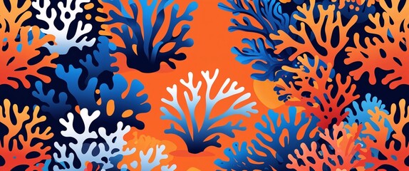 Aufkleber - coral reefs pattern on orange plain background digital abstract art work illustration design