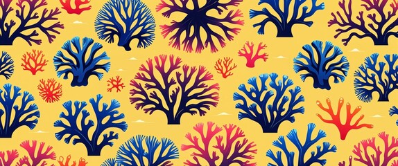 Aufkleber - coral reefs pattern on yellow plain background digital abstract art work illustration design