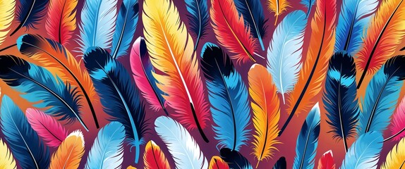 Aufkleber - feathers pattern on colorful plain background digital abstract art work illustration design