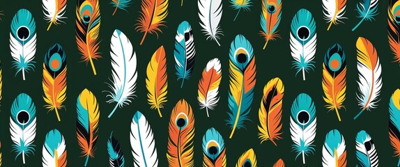 Aufkleber - feathers pattern on green plain background digital abstract art work illustration design