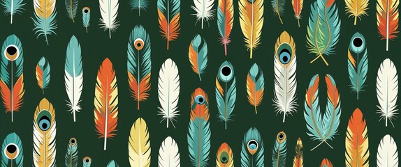 Aufkleber - feathers pattern on green plain background digital abstract art work illustration design