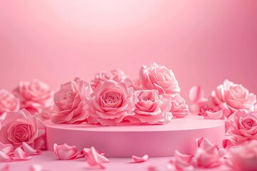 Aufkleber - High Detail Image of Pink Podium with Roses for Product Presentation