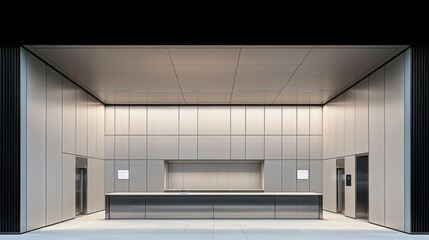 Poster - Spacious and contemporary office interior featuring a large counter for collaborative work
