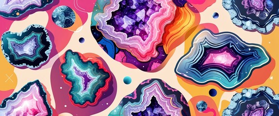 Poster - geode pattern on colorful plain background digital abstract art work illustration design