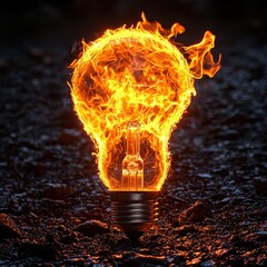 Poster - A light bulb ignited in flames creating a striking visual contrast of light and fire elements