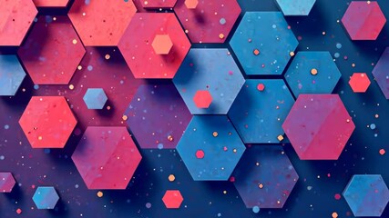 Poster - A close up of a blue and red hexagon. The blue hexagon is surrounded by red hexagons