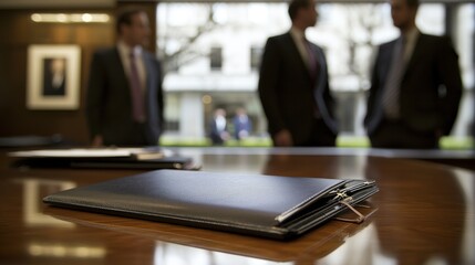 Poster - Professional man working on laptop placed on a table surrounded by office materials and supplies