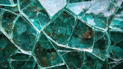 Poster - Close-up of broken glass pieces scattered on a surface highlighting edges and texture