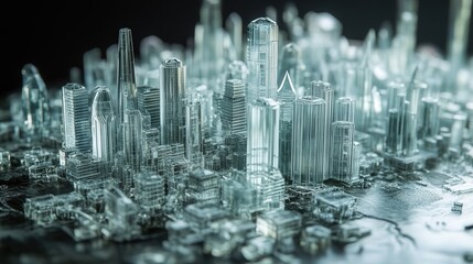 Poster - city where skyscrapers are sculpted from translucent crystals.