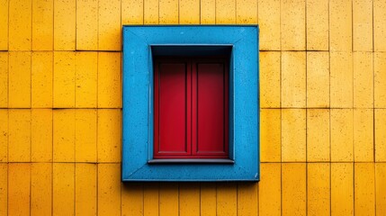 Poster - A charming window framed by a bright yellow wall creating a warm and inviting atmosphere