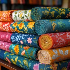 Poster - A stack of colorfully printed fabric layers highlighting diverse patterns and textures for creative projects