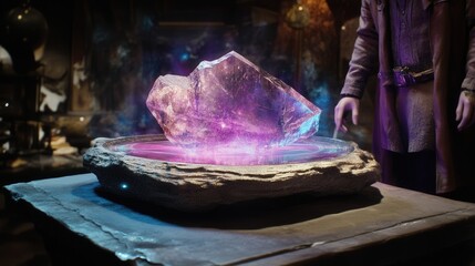 Poster - sci-fi holographic display projected from a floating crystal.
