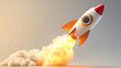 © mingnimit - 3D rocket icon soaring upwards with vibrant flames and smoke