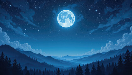 night sky with full moon astronomy landscape.