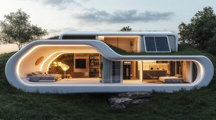 Poster - futuristic home powered entirely by renewable energy.