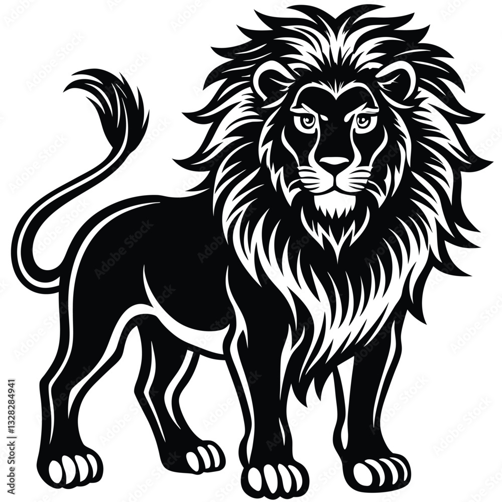 lion in black and white with blue eyes