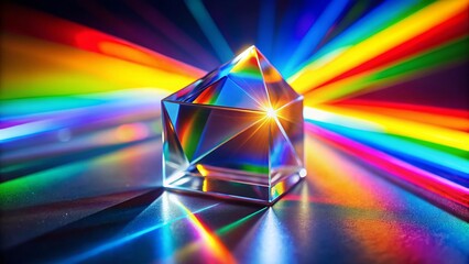 Poster - Prismatic Rainbow Refraction: Colorful Light Spectrum Displayed Through a Crystal Prism