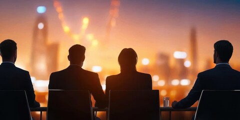 Poster - Silhouetted figures watch a city skyline, with colorful fireworks lighting up the night, creating a celebratory atmosphere.