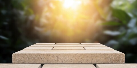 Poster - A serene outdoor scene featuring a stone pathway illuminated by soft sunlight, enhancing a tranquil, natural atmosphere.