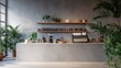 © Aranya - 3D trendy urban coffee shop, hipster aesthetic, concrete