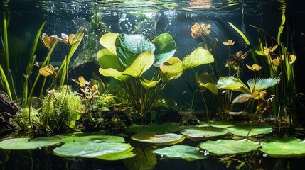 Poster - hybrid plant with both aquatic and terrestrial characteristics, thriving in both environments