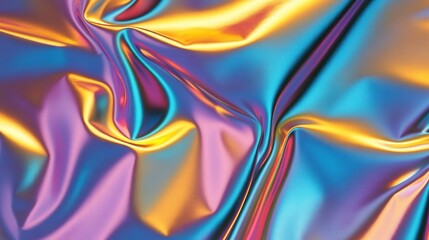 Poster - rainbow foil with dynamic reflections, capturing prismatic hues of shifting magenta, aqua, and gold, resembling a futuristic digital aesthetic