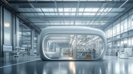 Poster - futuristic factory where 3D printing is the primary manufacturing method.