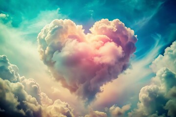 Poster - Retro Heart Rainbow Cloud Macro Photography - Vintage Pastel Dreamy Sky