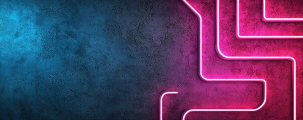 Poster - A vibrant abstract background featuring neon lights in blue and pink against a textured surface, creating a modern and dynamic aesthetic.
