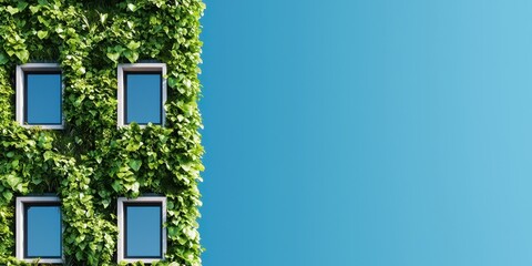 Poster - A green, leafy wall covers part of a building, contrasting with a clear blue sky.