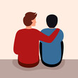 © Orapun - Empathy, understanding and helping concept. Young man comforting his sad disappointed friend and encouraging his colleague vector illustration